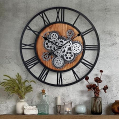 Lafocuse liels sienas pulkstenis ar kustīgiem zobratiem Industrial Steampunk XXL Wood Vintage Retro Black Romic cipari 57 cm virtuves viesistabas bāram