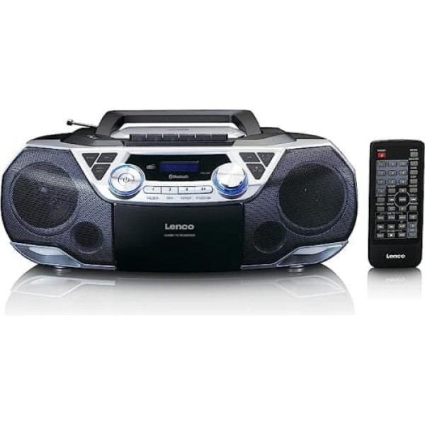 Lenco SCD-720 - Boombox DAB+ - Bluetooth 5.0 - Toploader CD/MP3 Player - Cassette Deck - FM Radio - USB Port - 2 x 6 Watt RMS - Bass Reflex - Remote Control - Silver