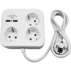 Orno Kvadrātveida strāvas sloksne ar USB lādētāju 3x2P+Z (Schuko), 2xUSB-A, kabelis 3x1.5mm2, 1.4m