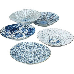 Saikai keramikas tradicionālā japāņu Ai-e (Ukiyo) Indigo raksta porcelāna šķīvis (5 šķīvju komplekts) 31302 no Japānas