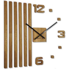 3D Wall Clocks DIY Wooden Oak Slats Large Wall Clock 60 cm 3D Wall Clock Modern Design EKO Wall Clocks Wall Sticker Decoration Clocks for Office Living Room Bedroom Decorative Item Quartz Clock (Black