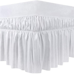 biežums Salocīti gultas svārki Gulta Valance Gultas svārki ar volāniem Elastīgie Putekļu volāni Ruffed Solid Gultas Svārki Apvelkamie Style Elastīgie Gultas Ruffle Svārki (Queen 150 x 200 x 40 cm, White)