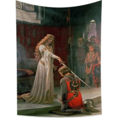 YongFoto bruņinieka eļļas gleznas gobelēns, viduslaiku Anglija Vintage Leitona gobelēns Royal Edel Queen Princess Cavalier zobenu mākslas dekors skolas bibliotēkas viesistabai, 180 x 235 cm