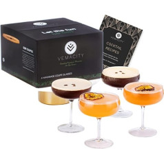 Elegants Coupe kokteiļu glāžu komplekts no 4 rokām darinātām bāra kvalitātes kristāla glāzes, šampanieša glāzes, kas izstrādātas kā Pornostar Martini glāzes un Espresso Martini glāzes