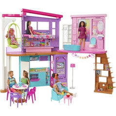 Barbie HCD50 — Malibu brīvdienu māja (saliekama), leļļu māja ar mēbelēm un dažādiem aksesuāriem, rotaļlieta bērniem no 3 gadiem