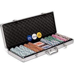 Poker Night Pro 500 daļīgs Texas Holdem pokera žetonu komplekts ar lielu alumīnija pokera futrāli, 14 g numurēti metāla žetoni, 2 komplekti profesionālās plastmasas pokera kārtis, dīleru pogas un kauliņi