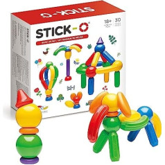 Stick-O Basic 901003 magnētiskie celtniecības bloki Rotaļlieta 30 daļīgi jautri, kupli, satverami gabali, lieliski piemēroti pirmsskolas vecuma rokām, varavīksne