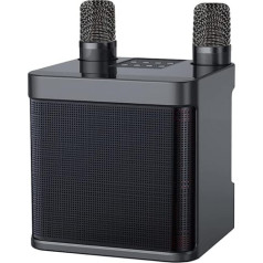 Karaoke iekārta, Bluetooth karaoke sistēma ar 2 mikrofoniem, skaļruņu pārnēsājams PA sistēmas karaoke komplekts karaoke mikrofons ar USB/TF karti/AUX, mājas ballītēm, kāzām, baznīcā, piknikam, āra (melns)