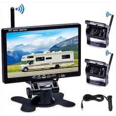 Dual Reversing Camera Wireless Digital with 7 Inch LCD Monitor Kit Night Vision Waterproof Rear Backup Car Camera for Motorhome/Caravan/Truck/Bus/Van (12-24 Volt)