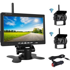 OiLiehu bezvadu atpakaļgaitas kameras komplekts, 7 collu HD LCD monitors ar antenu, 2 x bezvadu atpakaļskata kamera, IP67, nakts versija, 12-24 V, piemērots autobusiem, apvidus auto, kravas automašīnai, piekabei