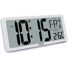 Xrexs 18 inch Digital Wall Clock with Remote Control, Automatic Dimmable Digital Clock with Large Display with Date/Temperature/Week/Humidity, DST, Alarm, Large Numbers (14 cm Height) (White)