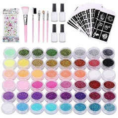 Kastiny Nivlan Glitter Tattoo komplekts, Ūdensizturīgs Flash Glitter Tetovējums ar 24 mirdzošām caurulēm un 143 trafaretiem, pagaidu tetovējumi bērniem, pusaudžiem un pieaugušajiem