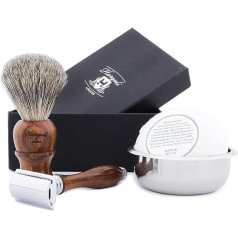 ‎Haryali London Haryali London Shaving Set - 4-Piece Wooden Shaving Set - Double-Edge Safety Razor - Super Badger Hair Shaving Brush - Shaving Soap - Shaving Bowl - High-Quality Black Set