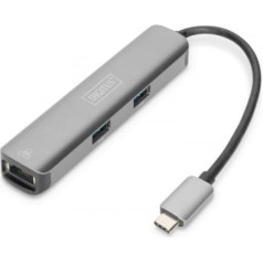 Digitus Dokstacija usb-c, 5 porti 4k 30hz hdmi 3x usb3.0 rj45 sudrabs