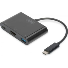 Digitus Vairāku adapteris 1xhdmi 4k 30hz uhd 1xusb tipa c barošanas padeve, 1xusb a uz usb 3.1 tips c, melns