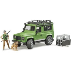 Bruder Land rover defender vehicle with a figure of a forester and a dog