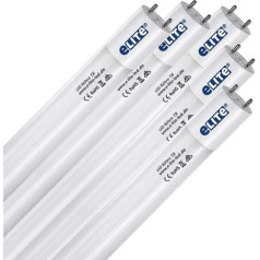 e-lite LED caurule T8 72 cm ļoti spilgta 1300 lm 10 W 865 6500 kelvina dienasgaismas balts stikls 330 grādi viendabīga gaisma Izturīga 50 000 h 5 gadu garantija 26 cm diametrs ietver sākuma komplektu 5 gab.