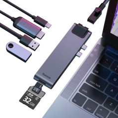 Baseus CAHUB-L0G 7 in 1 Приставка для MacBook | HDMI | 2 x USB 3.0 | USB-C | RJ45 | SD | Micro SD Thunderbolt C+