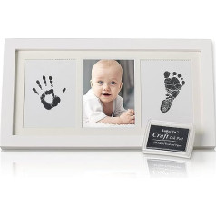 Bubzi Co Precious Baby Handprint Footprint ģipša nospiedumu komplekts, Bērnu foto piemiņa baltā krāsā ar netoksisku zīmoga spilventiņu kvalitatīvu koka rāmi ar drošu akrila stiklu, lieliska dāvana mazulim mazuļa dušai