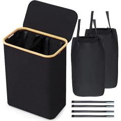 BRIAN & DANY 123 L Laundry Basket with Lid, Two Compartments, Foldable Laundry Hamper, Laundry Chest, Laundry Basket, Black