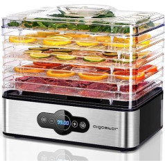 Aigostar Crispy Dehydrator with Temperature Control, 240 W, 35-70 °C, 99 Hour Timer, 5 Insert Compartments, Stainless Steel Dehydrator for Meat, Fruit, Vegetables, Dehydrator - BPA Free