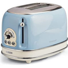 Ariete 155 Vintage Toaster 2 Slices 810W 3 Functions 6 Browning Levels Automatic Ejection Blue