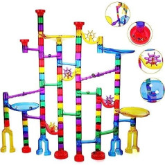 Ucradle Marble Run Set 152 Gb daudzkrāsains marmora skrējiena komplekts ar trases elementiem un stikla bumbiņām, piparmētru mācību rotaļlieta un celtniecības rotaļlieta bērniem, meitenēm, zēniem, 4 gadiem