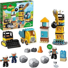 Lego 10932 Duplo būvlaukums ar sagraušanas bumbiņu konstruēšanas komplektu, rotaļu kravas mašīnu, celtni un riteņu iekrāvēju, rotaļlietu mazuļiem no 2 gadiem