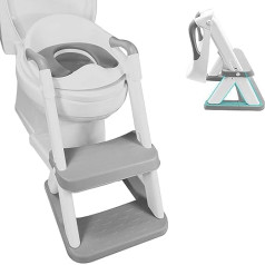 Children's Potty Toilet Seat with Stairs, Toilet Trainer with Stairs for Boys and Girls, Triangular Structure, Adjustable Height, Splash Protection, Grey