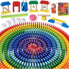 Atoylink Pack of 1000 Wooden Dominoes Colourful Domino Set with Additional Blocks Instructions Storage Bag Wooden Toy Classic Race Games Building Blocks Educational Toy Gift for Children