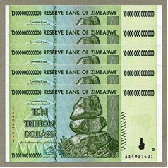 RBZ Zimbabwe 10 triljoni dolāru x 5 gab AA 2008 P88 secīgi UNC valūtas rēķini