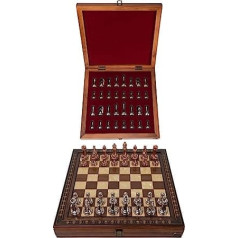 Helena Wood Art, Handmade Wooden Chess Board with Storage System Metal Chess Figures Deluxe Edition Chess Set 40x40cm