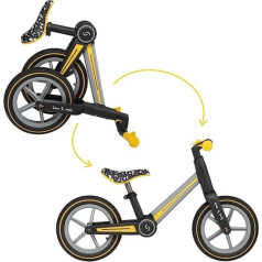 skiddoü Ronny Balance Bike, Saliekams mācību velosipēds līdz 30 kg, Alumīnija rāmis, 12 collu riteņi, Regulējams augstums, Stūres bloķētājs, Līdzsvara velosipēds, Retro dizains, Dzeltens