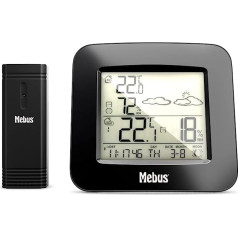 Mebus 40715 bezvadu meteoroloģiskā stacija ar āra sensoru termometru, higrometru, laika prognozi Mēness fāzēm, laikapstākļiem Trendy Alarm with Repeat Alarm Calendar / Materiāls: Plastmasa / Krāsa: Melna / Modelis: 40715