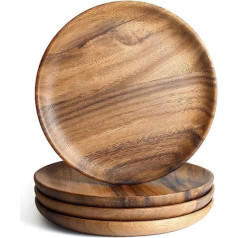 AOOSY Acacia Wood Dinner Plates, 15 cm Small Round Wooden Plates, Set of 4, Wooden Appetizer Plates, Snack Plates, Mini Dessert Plates, Round Cocktail Serving Plates, Biscuit Plates