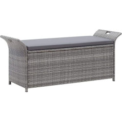 pedkit Chest Bench with Cushion Garden Bench Garden Chest Cushion Box Rattan Bench Grey 138 x 50 x 60 cm Poly Rattan