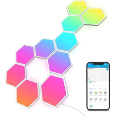 Govee Glide Hexa LED gaismas paneļi Sienas apgaismojums iekštelpu WiFi RGBIC gaismas paneļi Smart darbojas ar Alexa un Google Assistant, DIY dizains, mūzikas sinhronizācija, lietotņu vadība spēlēm un dekorēšanai, 10 LED paneļi