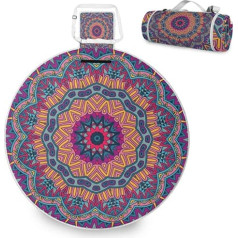 Alaza Picknickdecke, rechteckig, wasserdicht, indisches Ethno-Mandala, tragbar, faltbar, für drinnen und draußen, für Reisen, Wandern, Camping, Park, 150 cm x 145 cm