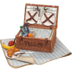 4 Person Wicker Picnic Hamper Basket with Cooler Compartment and Picnic Blanket