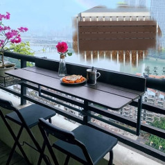 AMSXNOO saliekamais balkona galds, piekarināms galds, margas, regulējams metāla saliekamais galds, sienas saliekamais galds, āra galds, piekarināms galds kafijas galdiņam, iekšpagalms, kempings, dārza galds (krāsa: karijs)