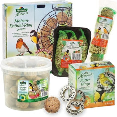 Dehner Natura Wild Bird Food Starter Set, Fat Ball Ring and Food Mix, 5 Pieces