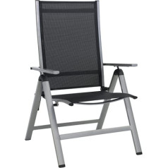 greemotion Monza Comfort Folding Chair for Indoor and Outdoor Use, Chair with 7 Positions Adjustable Backrest, Dirt-Resistant and Easy to Clean, Seat Dimensions: Approx. 55 x 42 x 44 cm Silver / Black