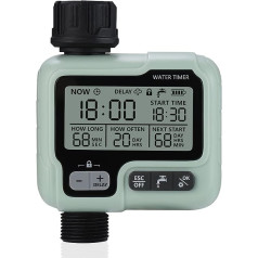 Water Timer Garden Lawn Tap Sprinkler Timer Irrigation System Controller / Child Lock Mode / Auto & Manual Mode / Rain Delay / IPX5 Waterproof (Green)