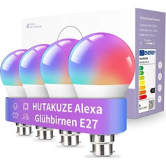 HUTAKUZE Alexa Bulbs E27 viedā LED lampa, 9 W 806 LM WiFi daudzkrāsaina aptumšojama spuldze, lietotņu vadība saderīga ar Alexa Echo, Google Home, nav nepieciešams centrmezgls, silti balts/vēsi balts apgaismojums, 4 gab. iepakojums