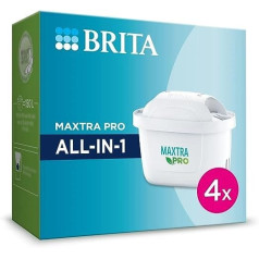 BRITA Maxtra Pro all-in-1 ūdens filtra kasetne — 4 pac. iepakojumā — oriģinālā BRITA rezerves kasetne samazina kaļķakmens, hlora, pesticīdus un piemaisījumus krāna ūdenim ar labāku garšu