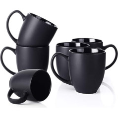 DOWAN 475 ml Coffee Cups/Coffee Mugs Set of 6 Porcelain Large Coffee Pot Large with Handle Ceramic Mug Matte for Coffee, Tea and Cocoa, Coffee Cup Black Pack of 6