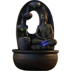 Zen Light iekštelpu Buddha Harmony ūdens strūklaka ar 2 krāsainiem LED apgaismojumu kluss sūknis, melns 26 x 16 x 40 cm