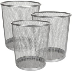 ASelected Pack of 3 Metal Wire Mesh Waste Paper Bin 12 L Small Paper Bin for Office Waste Bin Metal Mesh Waste Paper Bin Mesh for Bedrooms, Offices and Classrooms (Silver)