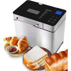 Bread Maker Stainless Steel Bread Maker 19 Baking Programmes Fully Automatic for 500 g, 750 g, 1000 g 15-Hour Delay Timer Viewing Window Warming Function 710 W