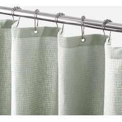 mDesign Luxury Shower Curtain - Soft Bath Curtain with Waffle Pattern - Easy Care Shower Curtain, Green